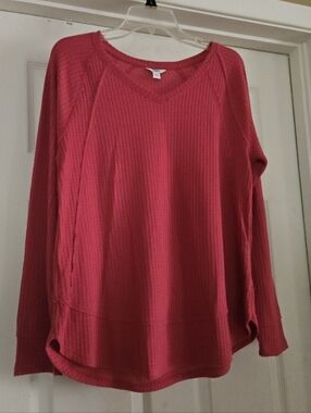 Sonoma Waffle-Knit Long Sleeve Top - Raspberry Pink Mauve Maroon Large